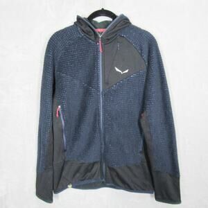 Salewa Womens Hooded Fleece Size Medium Blue Black Full Zip Up Italy